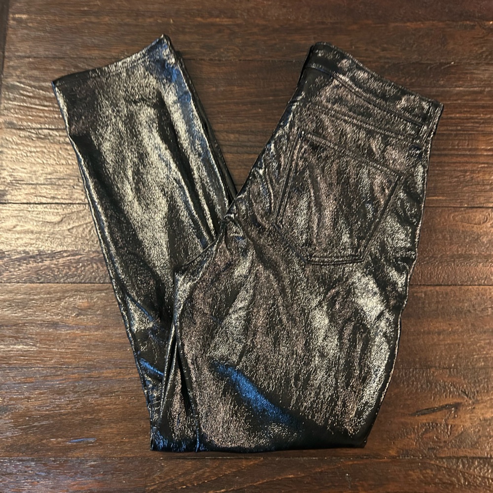 GAP Vintage Slim High Rise Black Faux Leather Straight Leg Women's Pants
